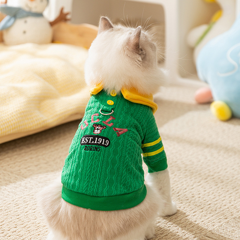 Gato otoño e invierno gato sin pelo suéter de polo de punto cálido grueso vellón para perros ropa de gato para perros pequeños y medianos