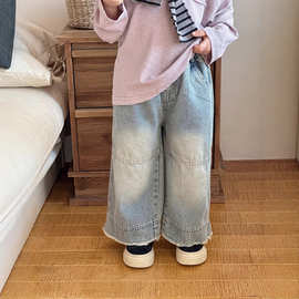 儿童春款裤子小童休闲裤男童韩版百搭水洗牛仔裤宝宝洋气直筒裤子