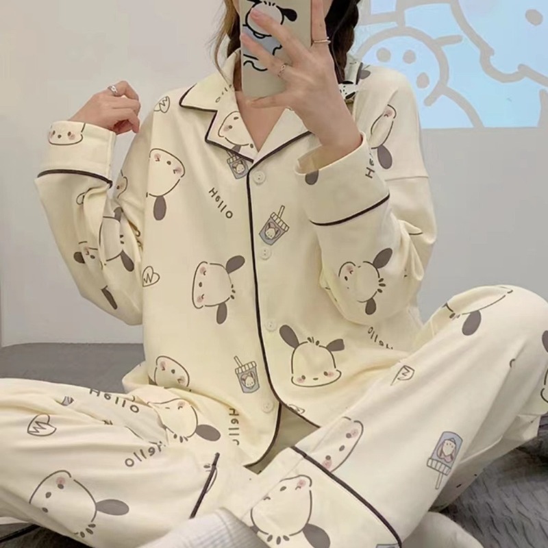 メーカー卸売春と秋の女性用パジャマ漫画ホーム服女の子長袖ズボンラペル在庫ありかわいいダブルロング|undefined