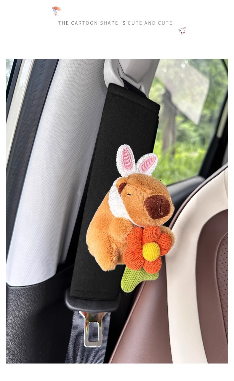 Kapibala Car Seat Belt Shoulder Cover Girl's Car Interior Decoration Internet Celebrity Capybara Cartoon Anti-Ripper Neck Protective Cover