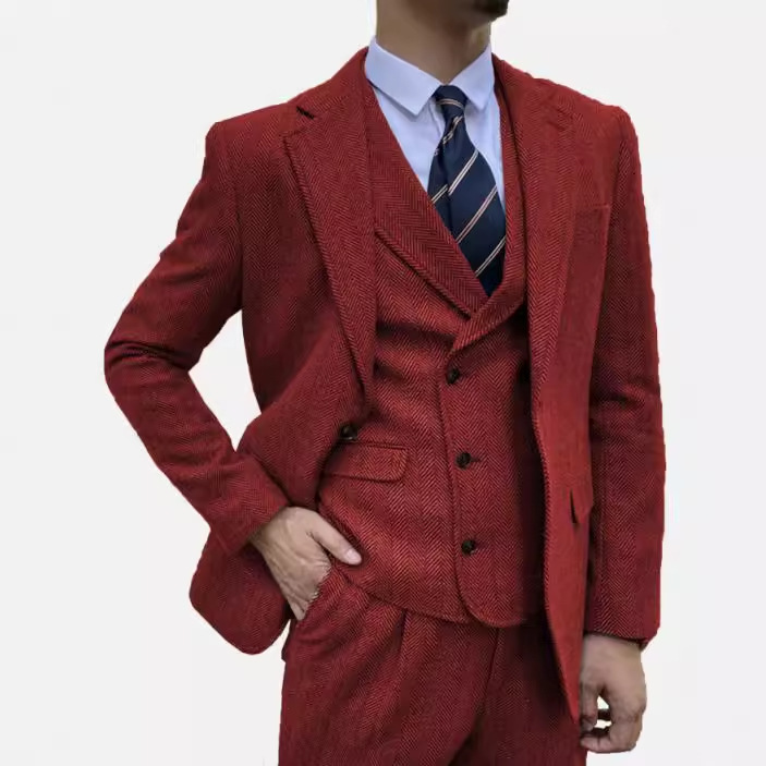 Amazon's Hottest Men's Suit Retro Tweed Herringbone Slim Three-Piece Business Casual Suit Slim Fit