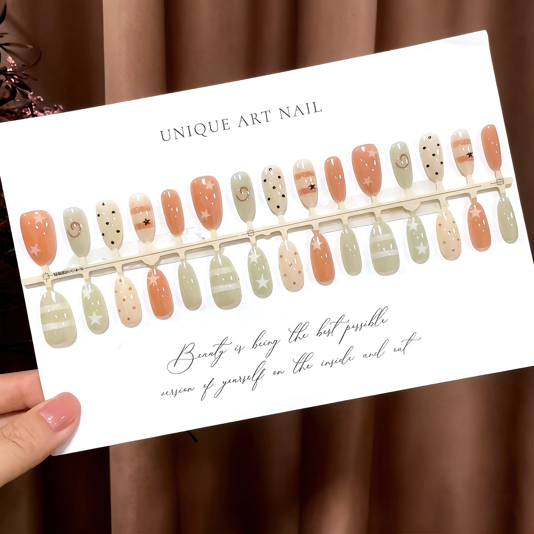 S595-Pre-made full-length Tsukiyo Suiwa press-on nails in Morandi cool-toned, high-end, simple, detachable design