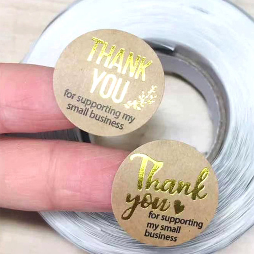 Thank You Sticker Round Kraft Paper Gold Foil Pressure Sensitive Label Thank You Sealing Sticker