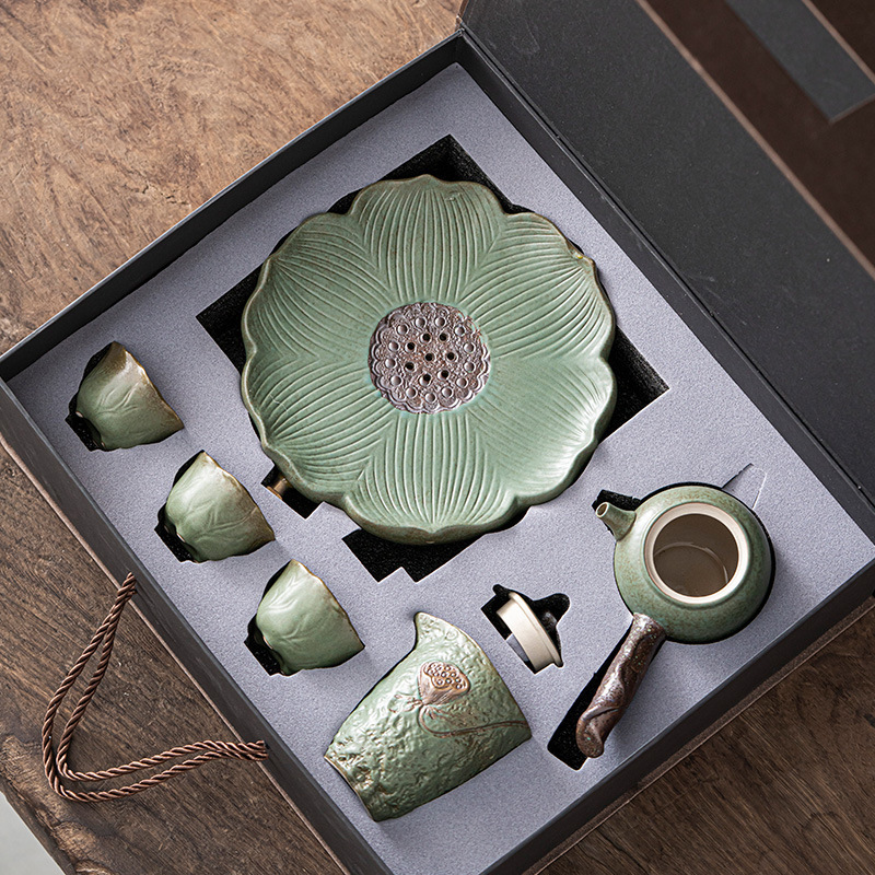 Stoneware Japanese Kung Fu Tea Set Ceramic Tea Cup Home Office Simple Teapot Small Tea Table Business Gift