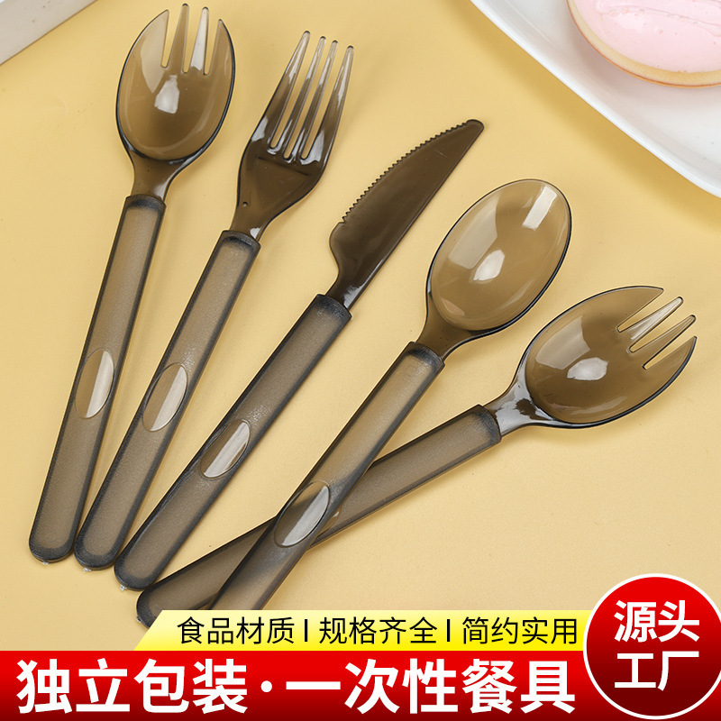 Disposable Spoon Knife and Fork Long Handle Thickened American Style Fork Spoon Separate Packaging Western Food Tableware Steak Dessert Knife
