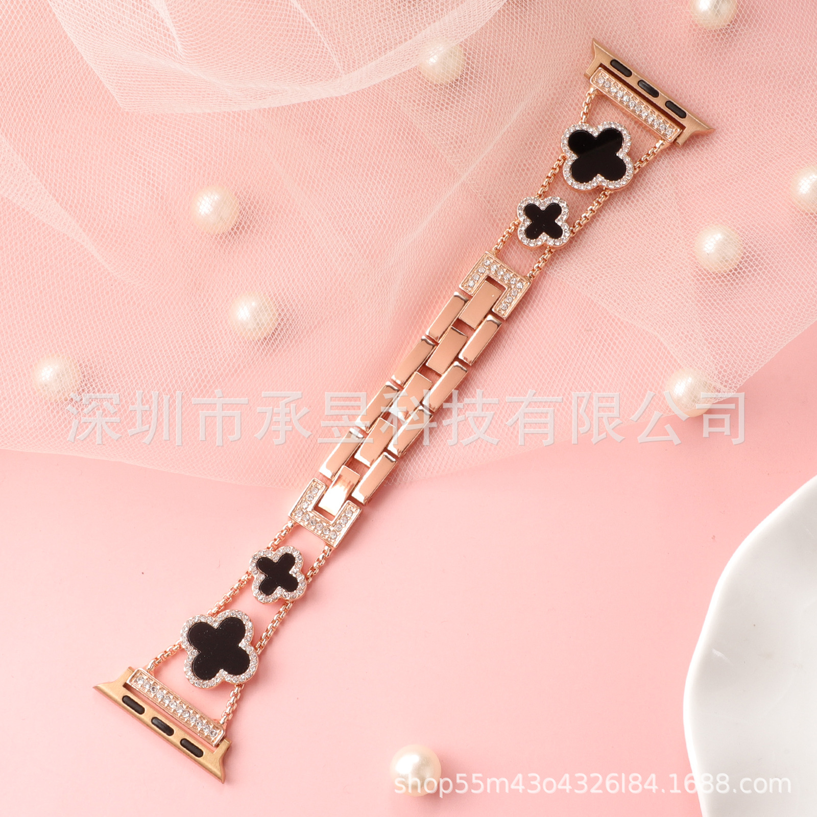 Adecuado para la manzana de cuatro Hojas de Trébol de metal correa de reloj de manzana watch7/SE/6/5/4/32 diamante incrustado cadena de reloj