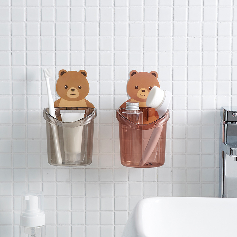 Punch-free Self-adhesive Creative Cup Holder Wall-mounted Bear Toothbrush Cup Holder Cartoon Gargle Cup Holder Gargle Cup Factory