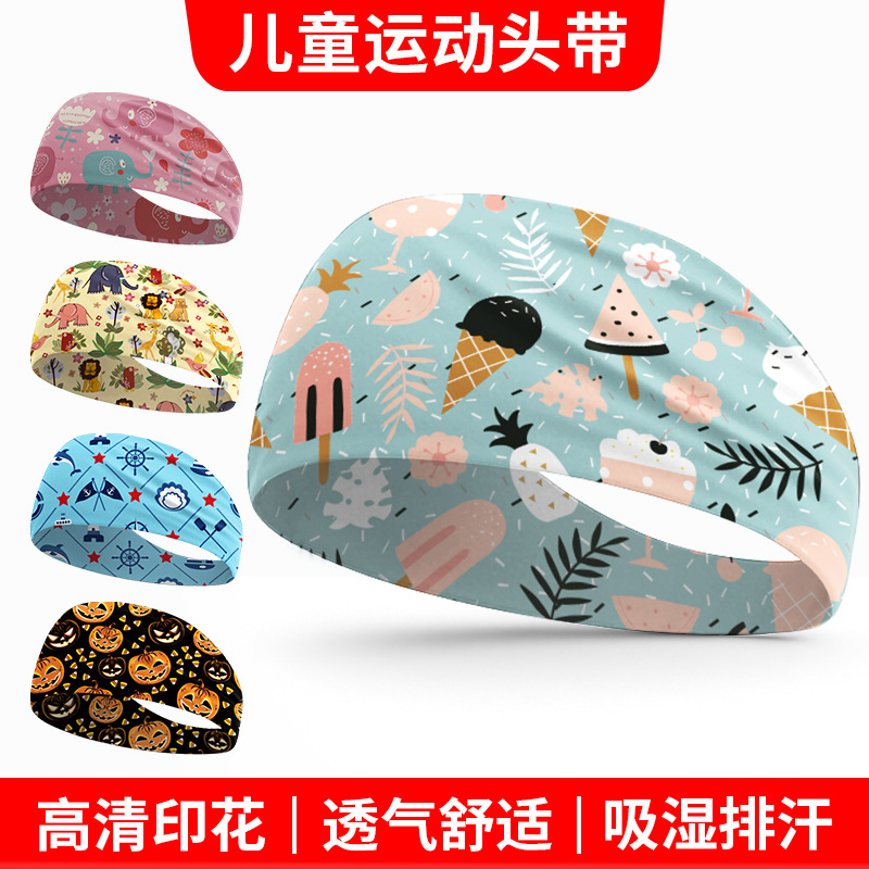 Children's Toha Headband for Face Washing, Outdoor Milk Silk Sports Sweat-Absorbent Headscarf, Full Cartoon Print, Quick-Drying Anti-Sweat Headband