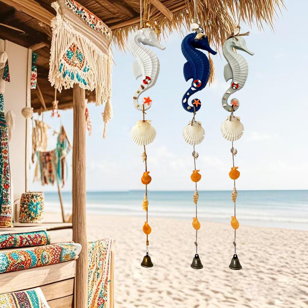 Colgante mediterráneo Colgante de campanilla de viento de caballito de mar mediterráneo Decoración del hogar Colgante de campanilla de viento de patio Colgante de restaurante marino