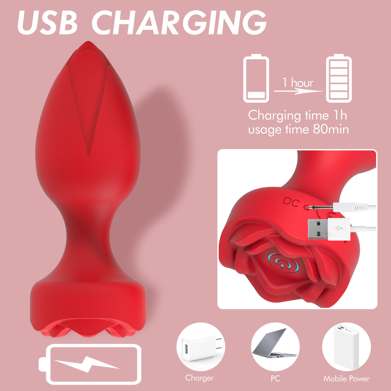 Wireless Remote Control Rose Vibrator For Anal Stimulation_voghion.com