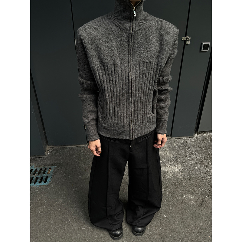 Khtt333504 Rollkragenpullover für Herren, Winter, Old Money Style, hochwertige amerikanische Retro-Strickjacke, vielseitig, mit Reißverschluss, für junge Leute_voghion.com