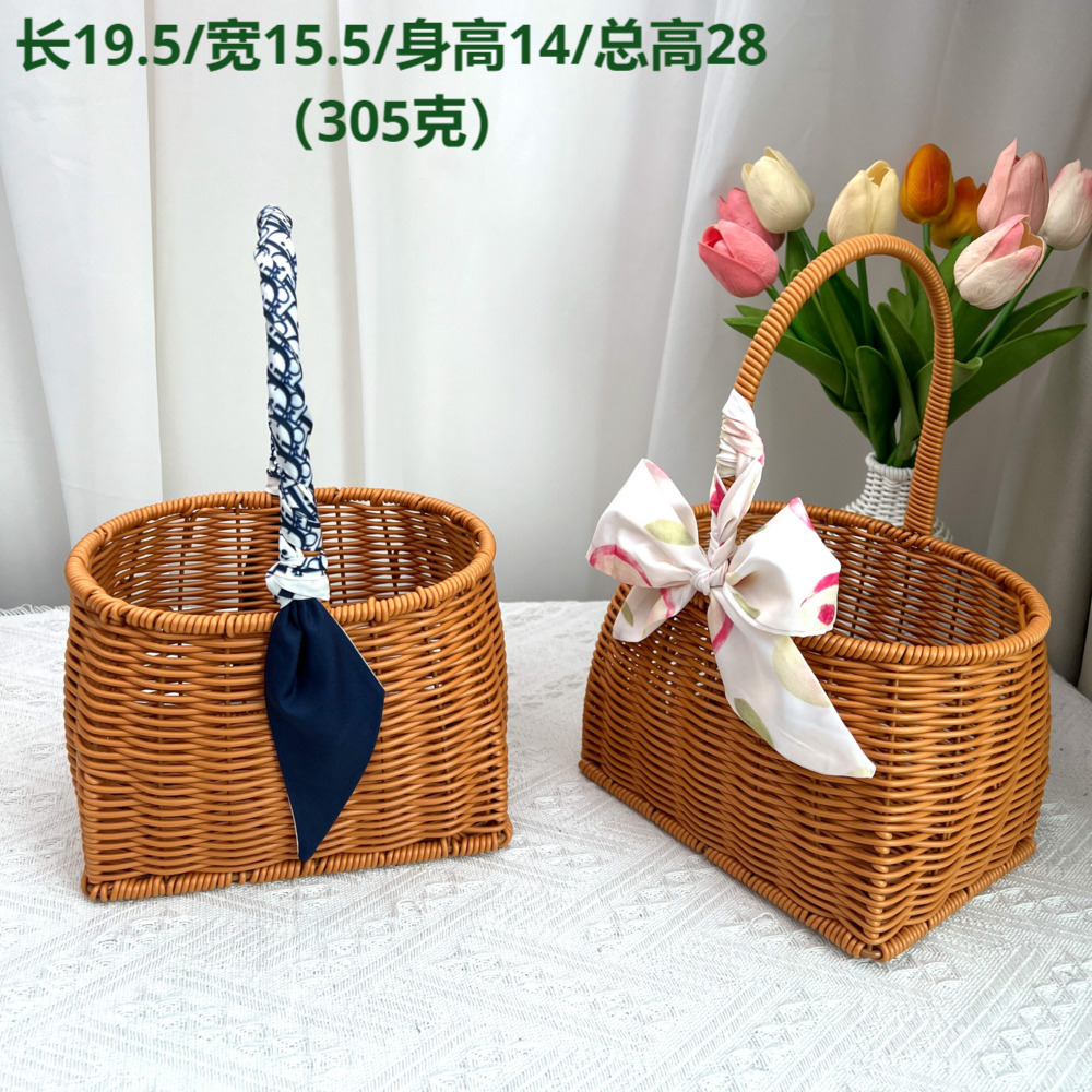 Artesanía de imitación de la nueva mano de regalo de mano de la cesta de almacenamiento atada arco de envío de decoración floral pequeña cesta de flores