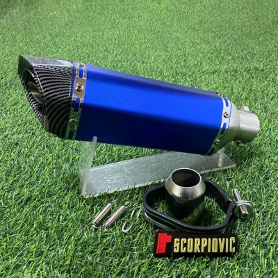 Motorcycle exhaust pipe: Hexagon Tail 703RR 450SR - 370-small-hexagonal-round-mouth-blue-body-imitation-carbon-head