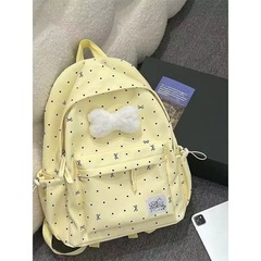 日系书包女大学生简约波点引闪可爱少女双肩包大容量女生书包