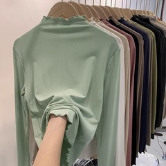 半高襟の木の耳元の底のシャツの女性の秋冬の中で新型の洋気の修身を掛けてやせている両面の徳の絨毛の大きいサイズの上着を現します。