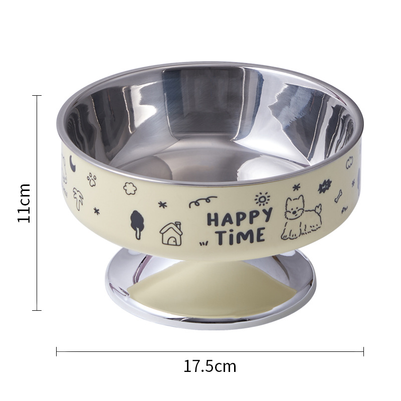 Tazón para gatos de acero inoxidable Tazón de pies altos para gatos Boca negra anti-derribear Tazón para perros Tazón para columna cervical anti-deslizante Tazón para mascotas de gran calibre