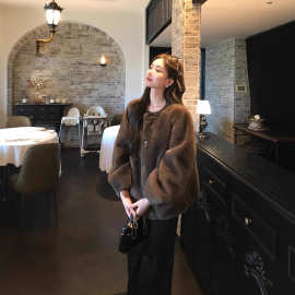 定制  中古风仿水貂短款环保貂皮大衣毛毛皮草外套女2025新款秋冬