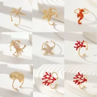 Женское кольцо с открытым носком Qingdao Daili Summer Beach Vacation Pearl Oil Drop Starfish Crab Conch Coral.