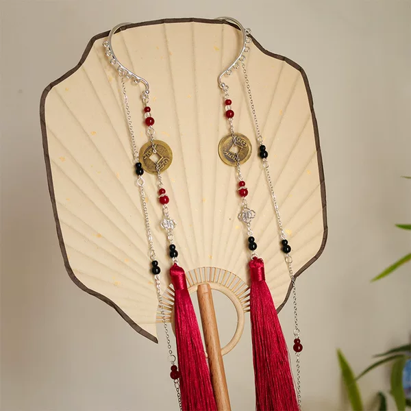 Antique Ear Hanging New Chinese Style Earrings Without Ear Holes Long Tassel Alloy Accessories Same Style Ancient Dress Makeup Jewelry for Men and Women