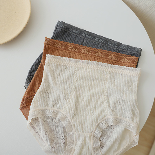 Independent bag] Autumn and winter new internet celebrity model small waist and belly control sexy lace high waist underwear silk crotch large size