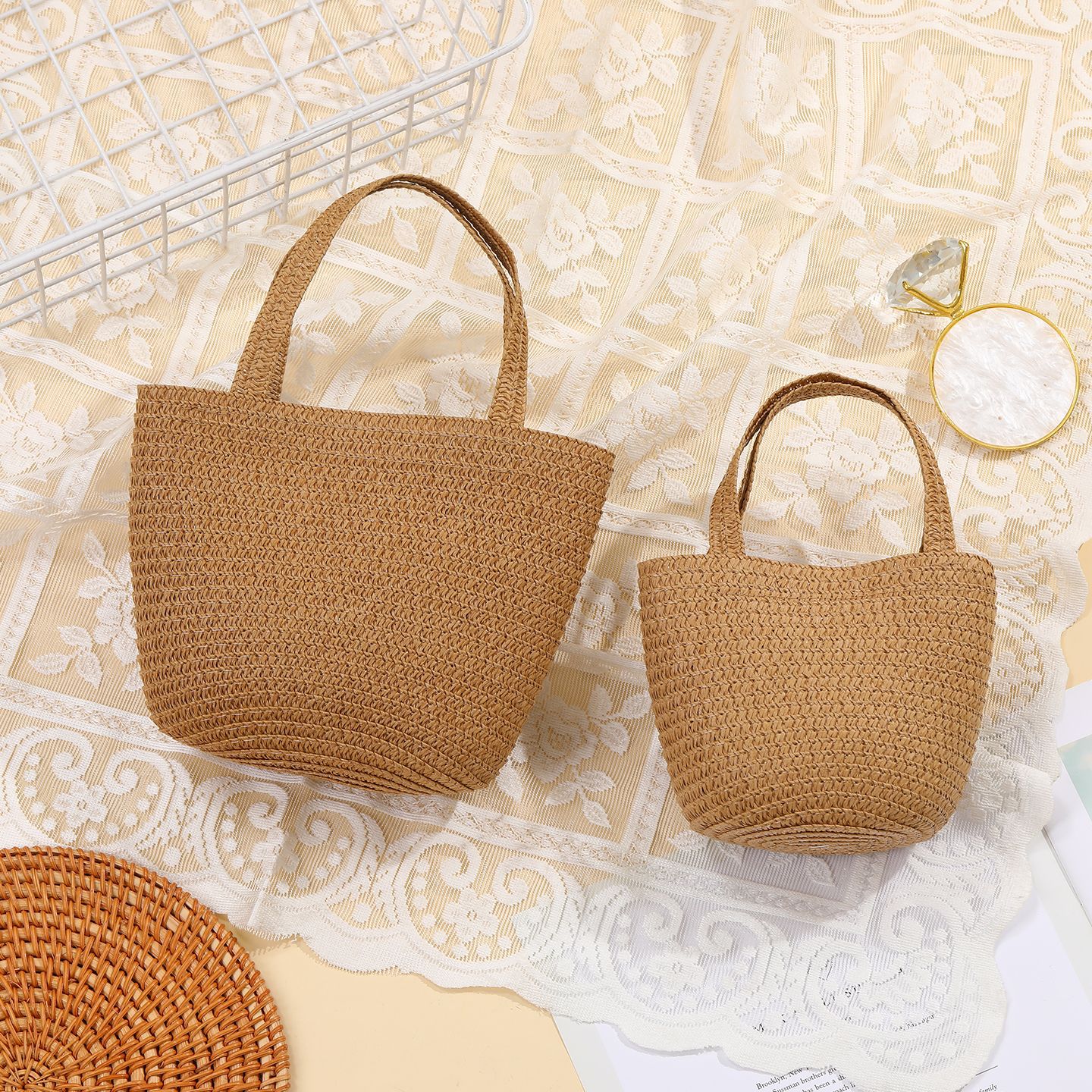 2026 Trendy Summer Children's Woven Straw Handbag for Girls, Beach Vacation Crossbody Bag