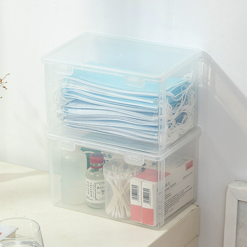 Transparent Plastic Storage Box, Table Organizer for Medical Masks, Stackable, 20×13.5×8 cm