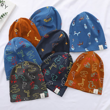 新款单层儿童套头帽秋冬保暖包头针织帽韩版男女童印花百搭堆堆帽