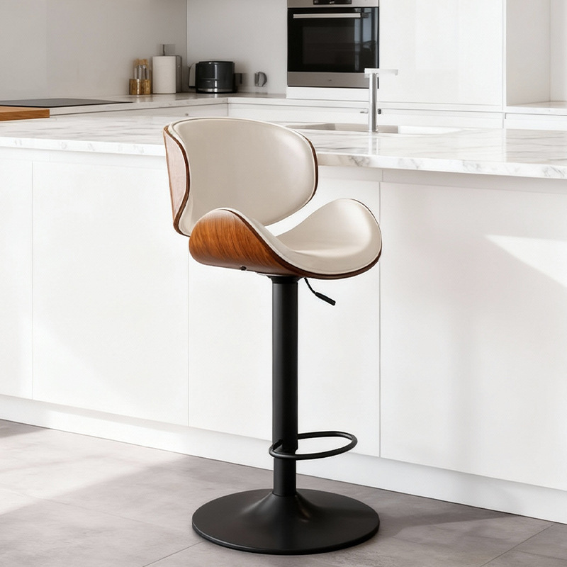 silla de bar giratoria de cuero PU, silla de comedor de elevación hidráulica ajustable, taburete de bar de recepción con respaldo y pedal de asiento alto