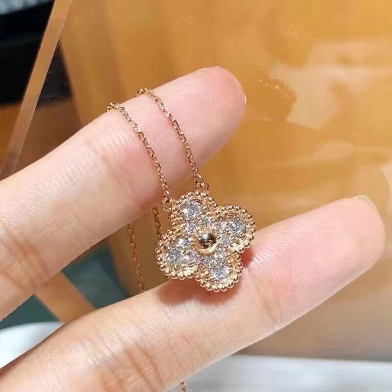 高版本银四叶草项链渡18K金是手链玫瑰红玉髓玛瑙白贝吊坠锁骨链|undefined