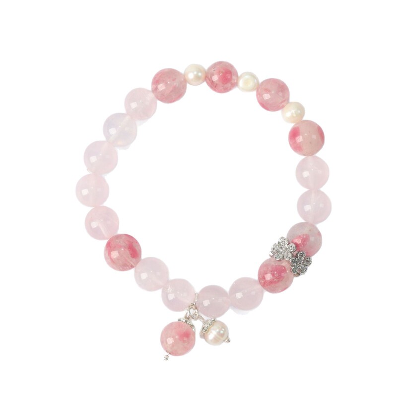 ナチュラルピンククリスタルロードナイトブレスレットガールハートインスタイルブレスレット桃の花親友ファッションジュエリーギフト|undefined