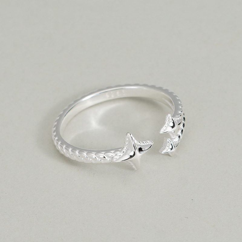 S925 Sterling Silver Four-pointed Star Open Ring For Women_voghion.com