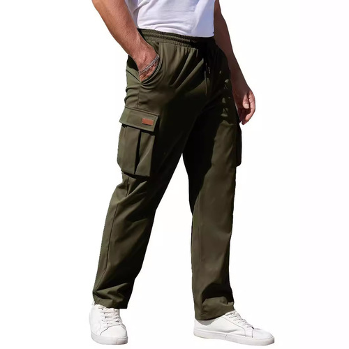 Amazon TEMU AliExpress 2024 Bestselling Men's Casual Cotton-Poly Work Pants with Drawstring and Multiple Pockets