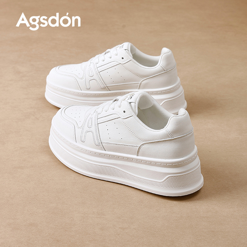 Augu Shi Deng zapatos blancos de suela gruesa para mujeres 2025 nuevos zapatos de skate de otoño estudiantes zapatos casuales ligeros de suela suave