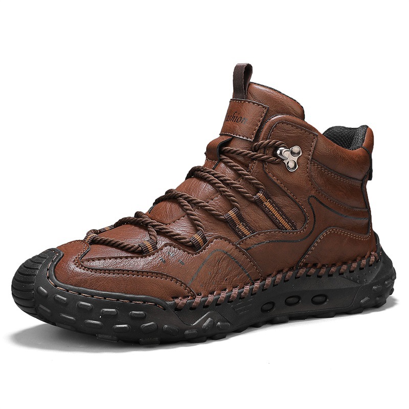 Men's Handmade Casual Shoes, Short Boots, Men's Outdoor Casual Boots, Trendy Mid-Top Men's Shoes_vogvips.com