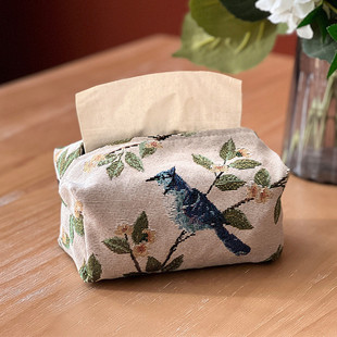 Dropshipping European-Style Desktop Bag Fabric Retro-Style Tissue Paper Box Jacquard Paper Cover Living Room Tissue Paper Bag