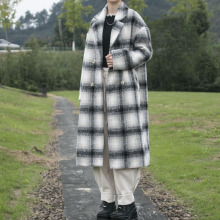 加厚羊毛呢大衣2025秋冬新款女装黑白格子女士外套宽松加长款复古