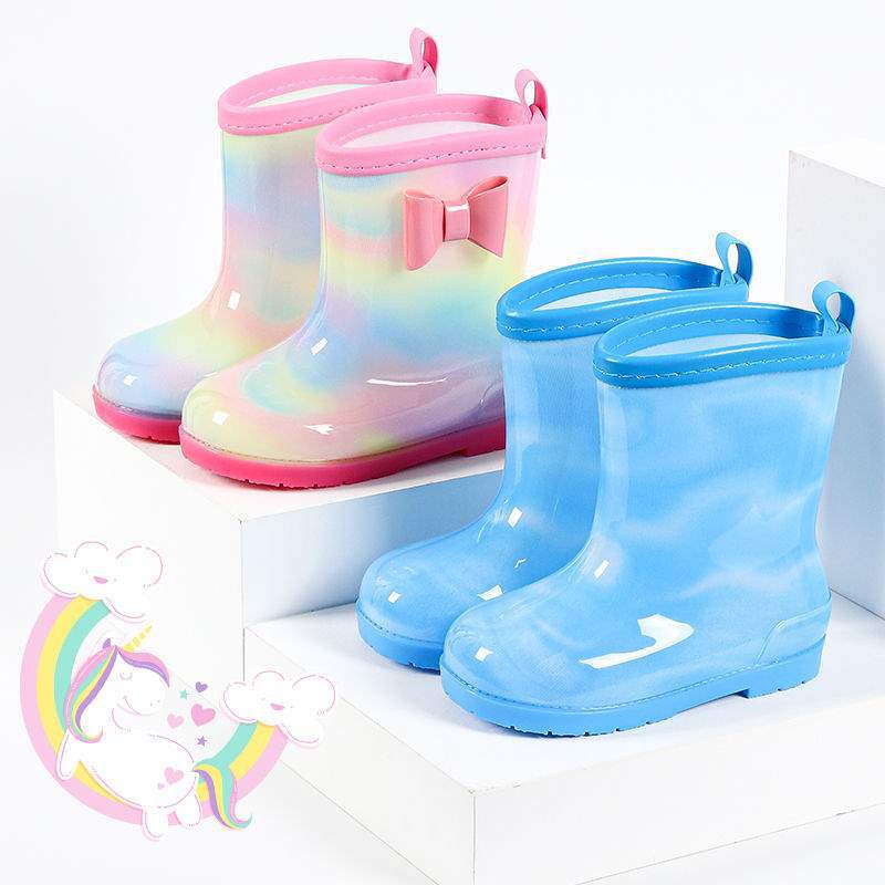 New Kidsren's Rain Boots for Boys and Girls Fleece-Lined Non-Slip Boys and Girls Baby Kindergarten Kidsren's Rain Boots Water Shoes Lightweight