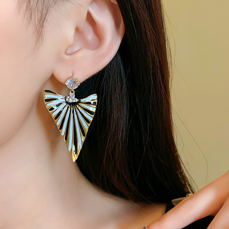 Triangular Stripe Drop Earrings Silver Needle With Zircon Luxury_voghion.com