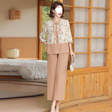 气质妈妈春夏装国风新中式套装中年女洋气上衣百搭裤子时尚两件套