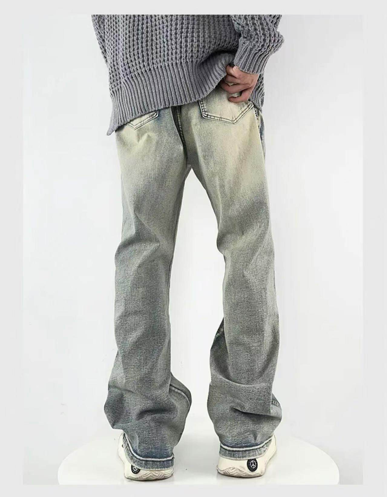 Jean droit délavé vintage avec évasement subtil – Pantalon en denim extensible (taille basse, détails peints à la main, tenue décontractée printanière, tailles M à 4XL)_voghion.com