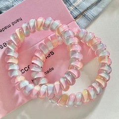 韓国式の少女桃ピンクの虹の電話線のヘアリング
