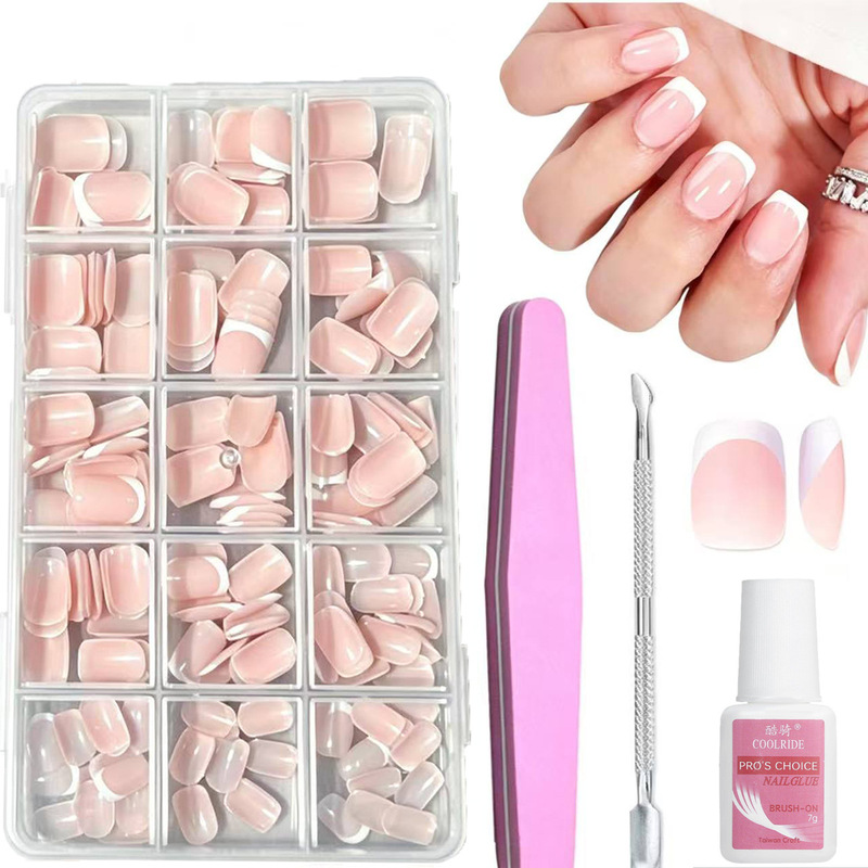 120 Pieces/240 Pieces Boxed Wearable Nail Patches, French European and American Style, Simple Square Shape, Removable Fake Nail Set