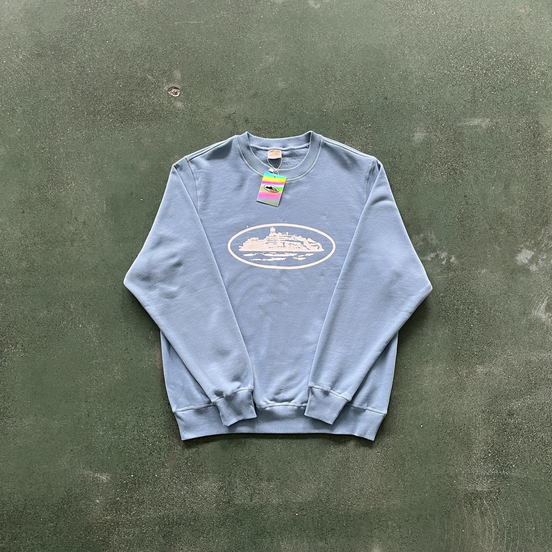 Corteiz Alcatraz Crewneck Sweater Logo Print Light Blue