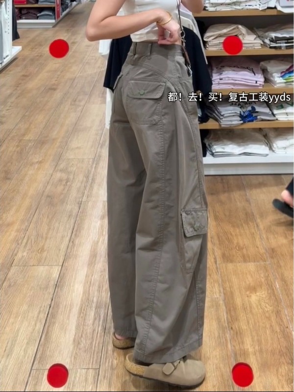 军绿色直筒工装裤女秋季2025年新款高腰宽松阔腿显瘦设计感休闲裤|undefined
