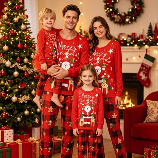 欧美跨境圣诞节家居服亲子装长袖一家四口Christmas Day睡衣套装