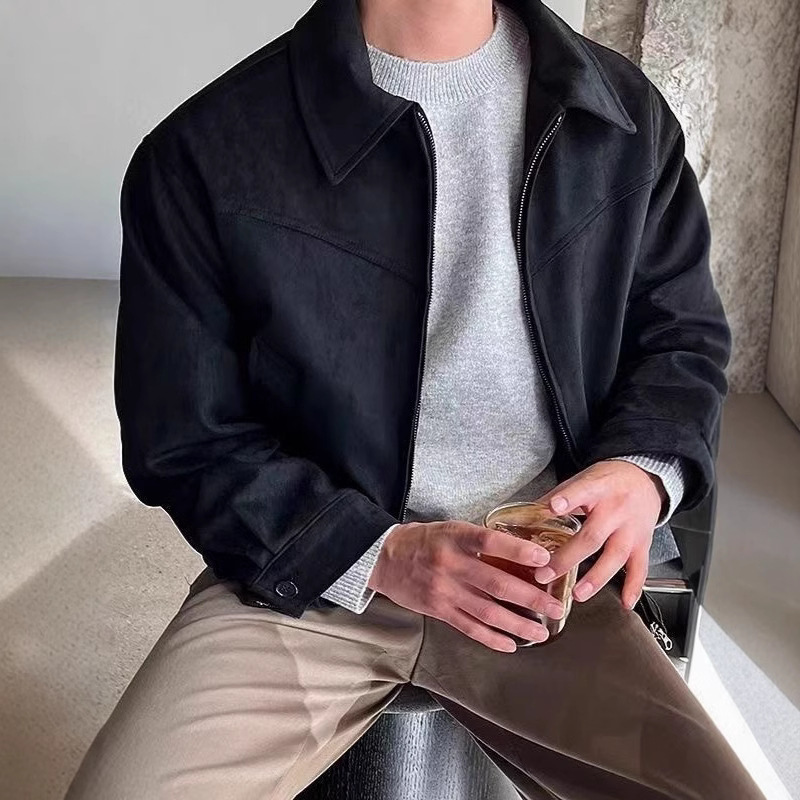 2025 Suede Jacket Men's High-end Brown brown Fashion Brand Lapel Jacket Spring and Autumn All-match Men's Top Men's Top