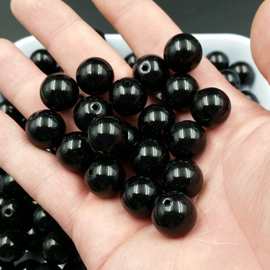 白玉珠子黑色圆珠散珠仿黑曜石珠子黑玻璃散珠手链项链编织珠尾珠