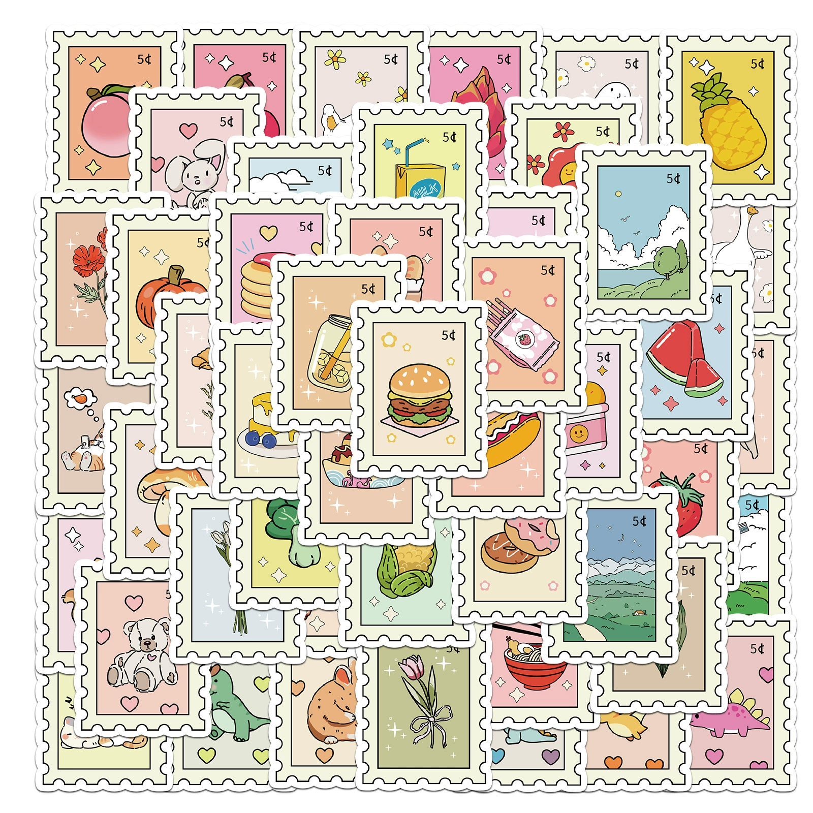 50 маленьких свежих почтовых отделений милые маленькие животные растительная пища фрукты штамп ручной счет материал DIY декоративные наклейки
