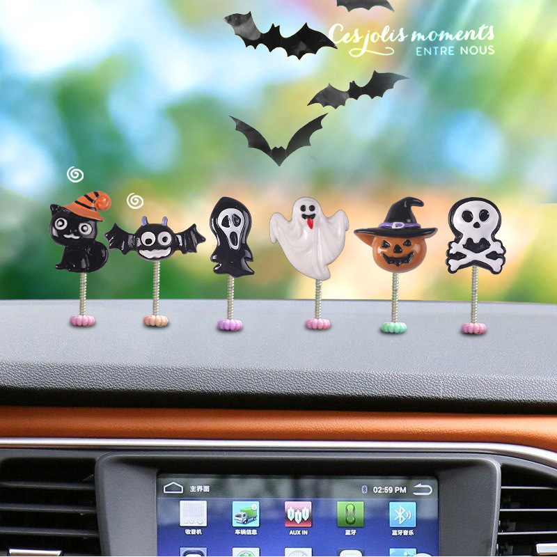 Coche de Halloween sacudiendo la cabeza pequeños adornos nuevos y adorables adornos de pantalla de consola central de coche de carne