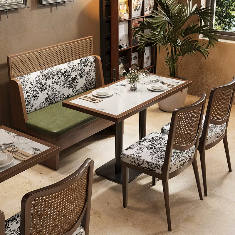 西餐厅卡座沙发靠墙茶楼火锅店半圆储物酒吧餐饮家具实木桌椅商用